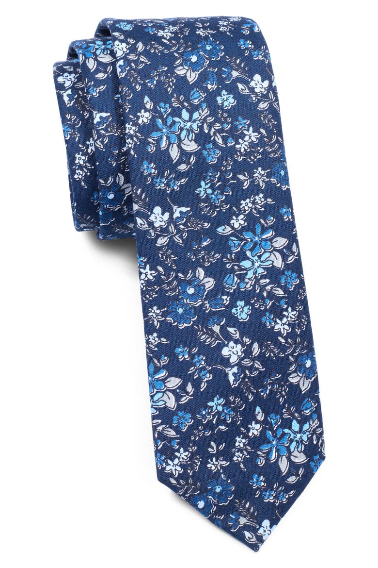 Fennel Floral Print Tie, Main, color, NAVY