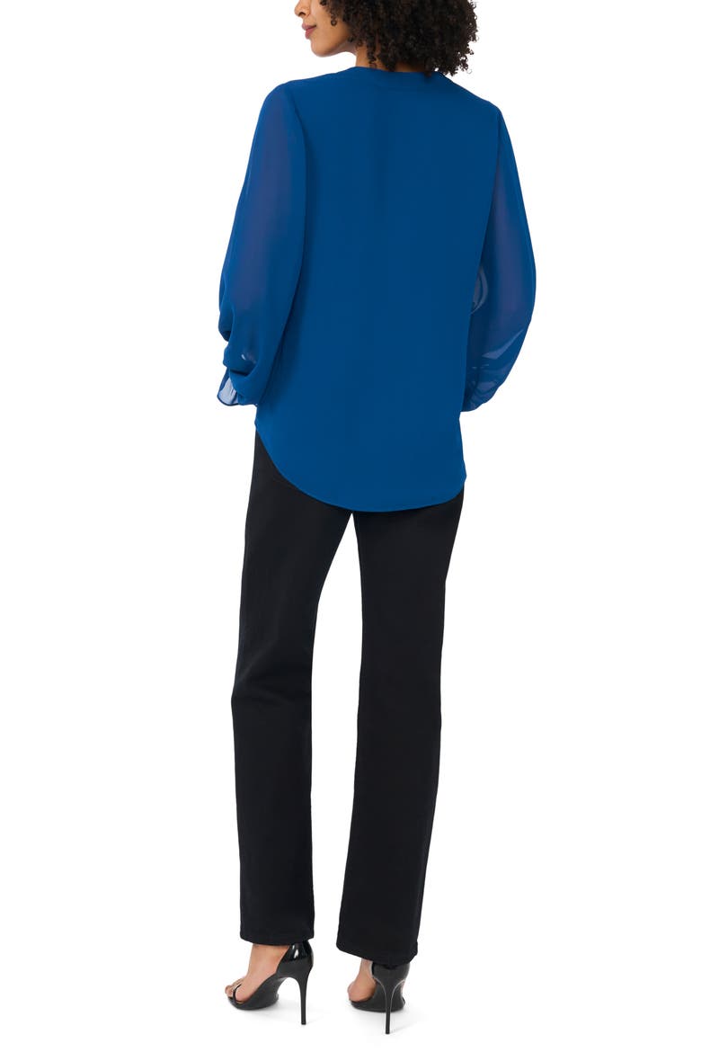 Ruffle Cuff Split Neck Top, Alternate, color, ESTATE BLUE