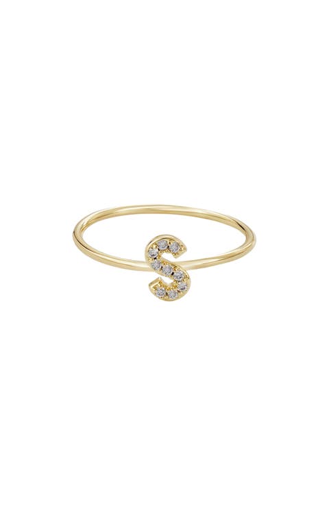 Pavé CZ Initial Charm Ring