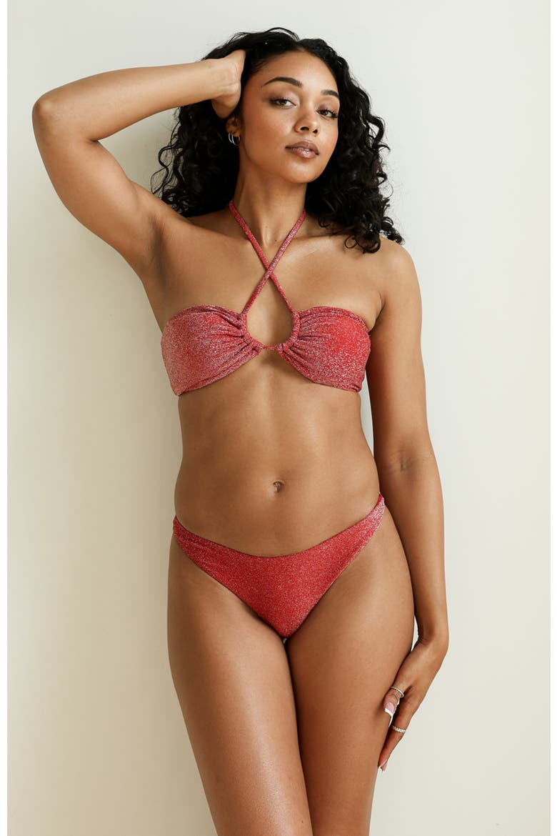 Amalfi String Tie Bandeau Bikini Top, Alternate, color, Flame
