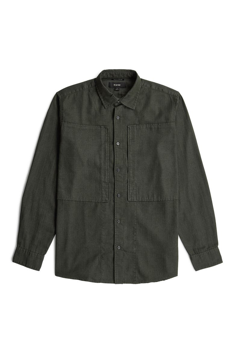 Paneled Cotton Blend Button-Up Shirt, Alternate, color, ASFALT GD