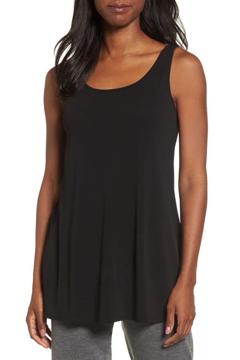 Scoop Neck Silk Tunic, Main, color, BLACK