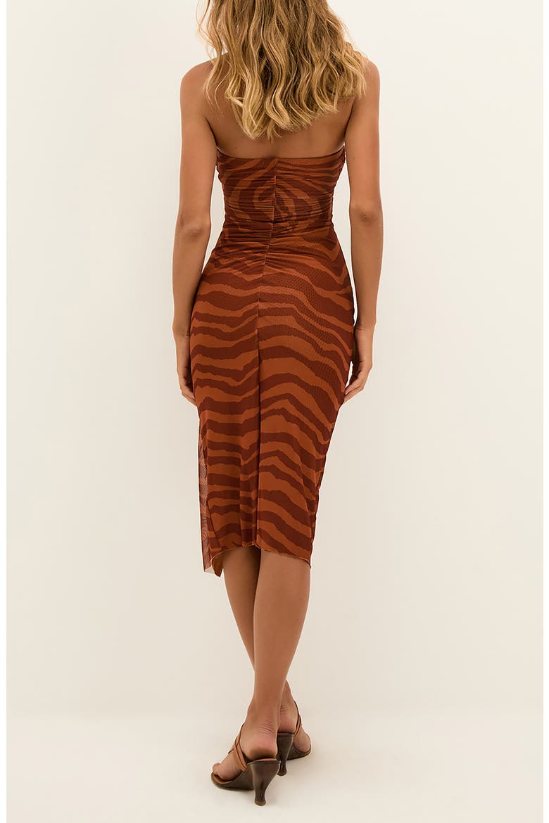 Sundown Suzane Ruched Strapless Mesh Cover-Up Dress, Alternate, color, MULTI BROWN