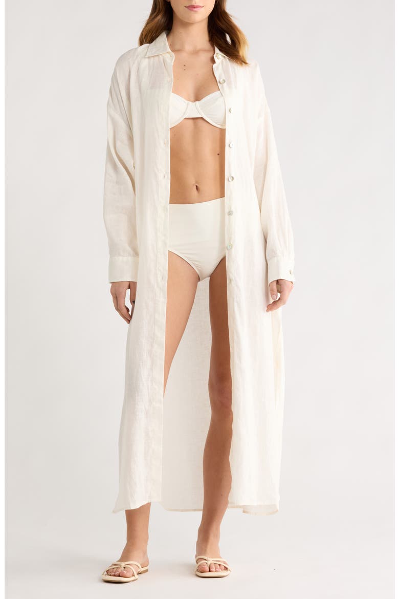 Long Sleeve Linen Maxi Shirtdress, Alternate, color, WHITE