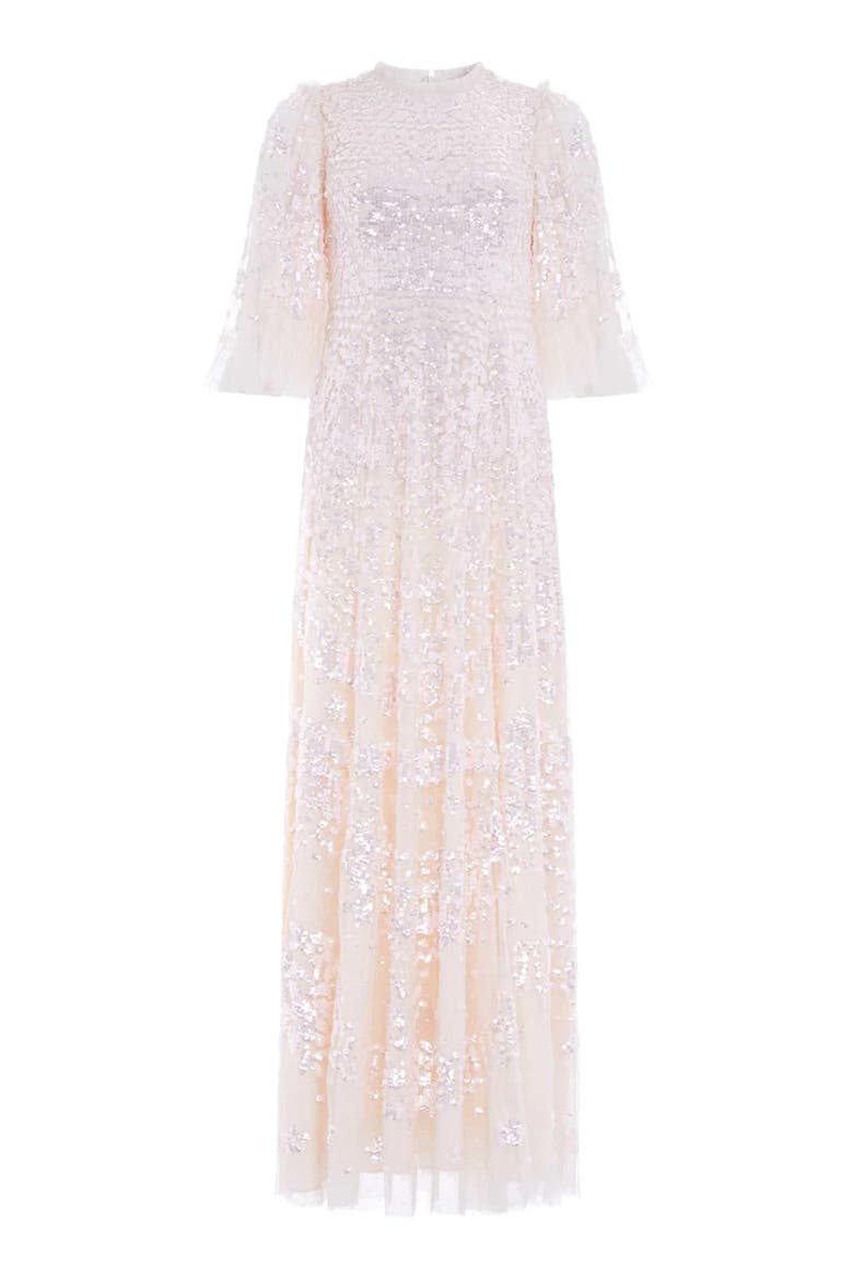 Anais Sequin 3/4 Sleeve Maxi Gown, Alternate, color, Cream/Dusk Pink