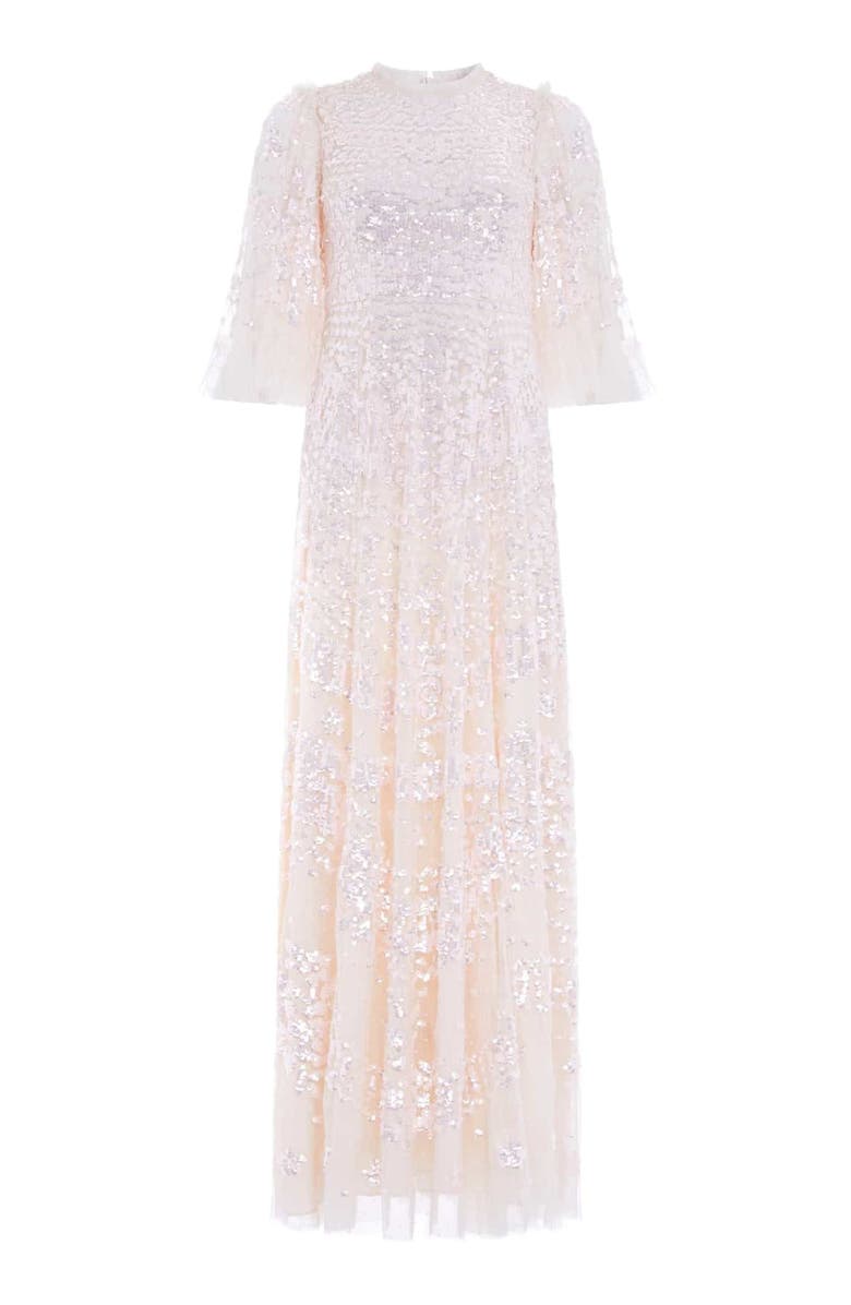 Needle & Thread Anais Sequin 3/4 Sleeve Maxi Gown, Alternate, color, Cream/Dusk Pink