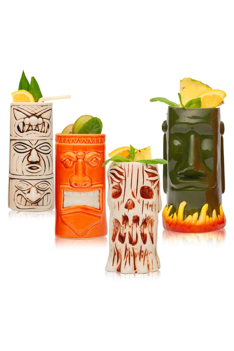 Ceramic Tiki Mugs - Set of 8, Alternate, color, Red