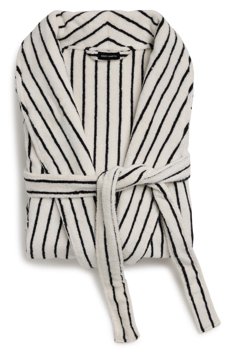 Striped Luxe Bath Robe, Alternate, color, BLACK/ SEASHELL
