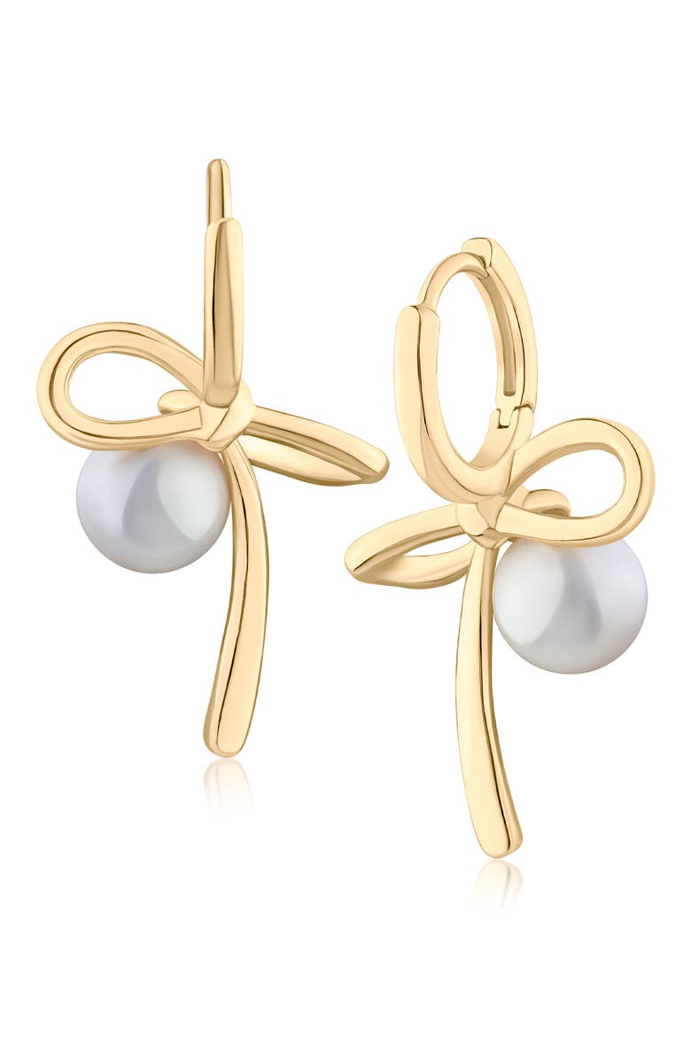 Modern Faux Pearl Bow Drop Earrings, Main, color, WHITE/ GOLD