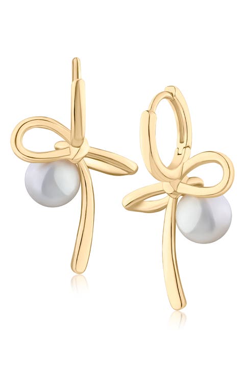 Modern Faux Pearl Bow Drop Earrings