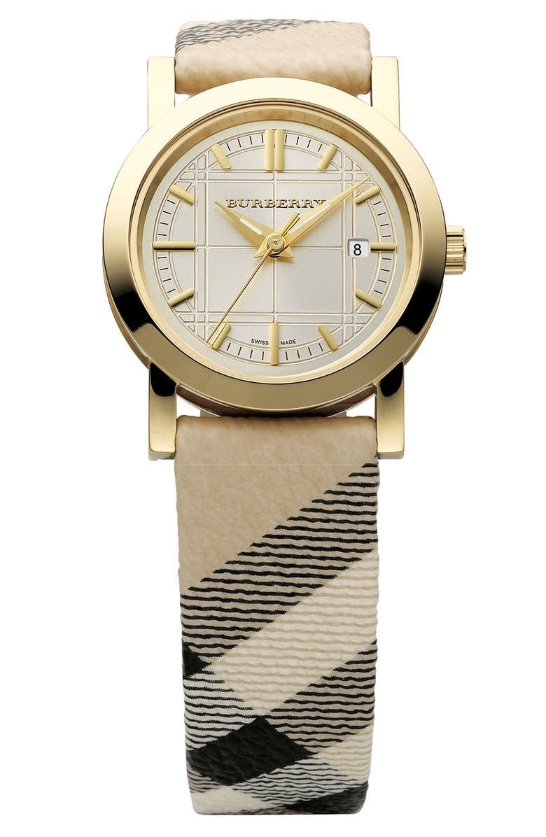 Burberry Small Check Strap Watch, Main, color,