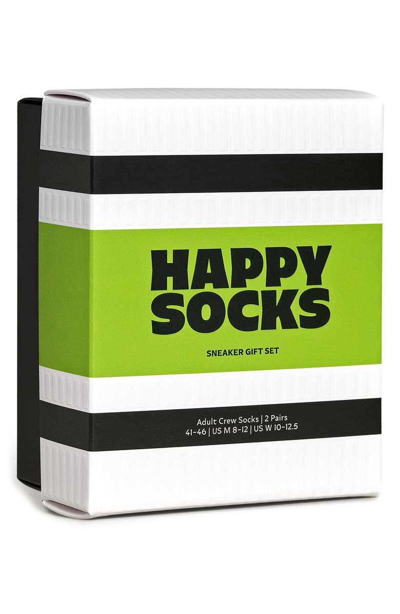 Happy Socks Assorted 2-Pack Stripe Sneaker Crew Socks Gift Box, Alternate, color, Black