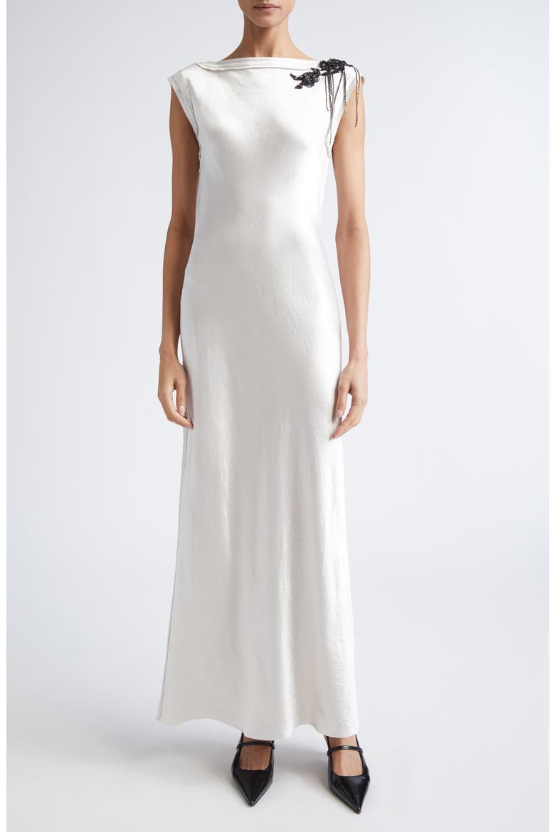 Embellished Cap Sleeve Washed Twill Gown, Main, color, OYSTER