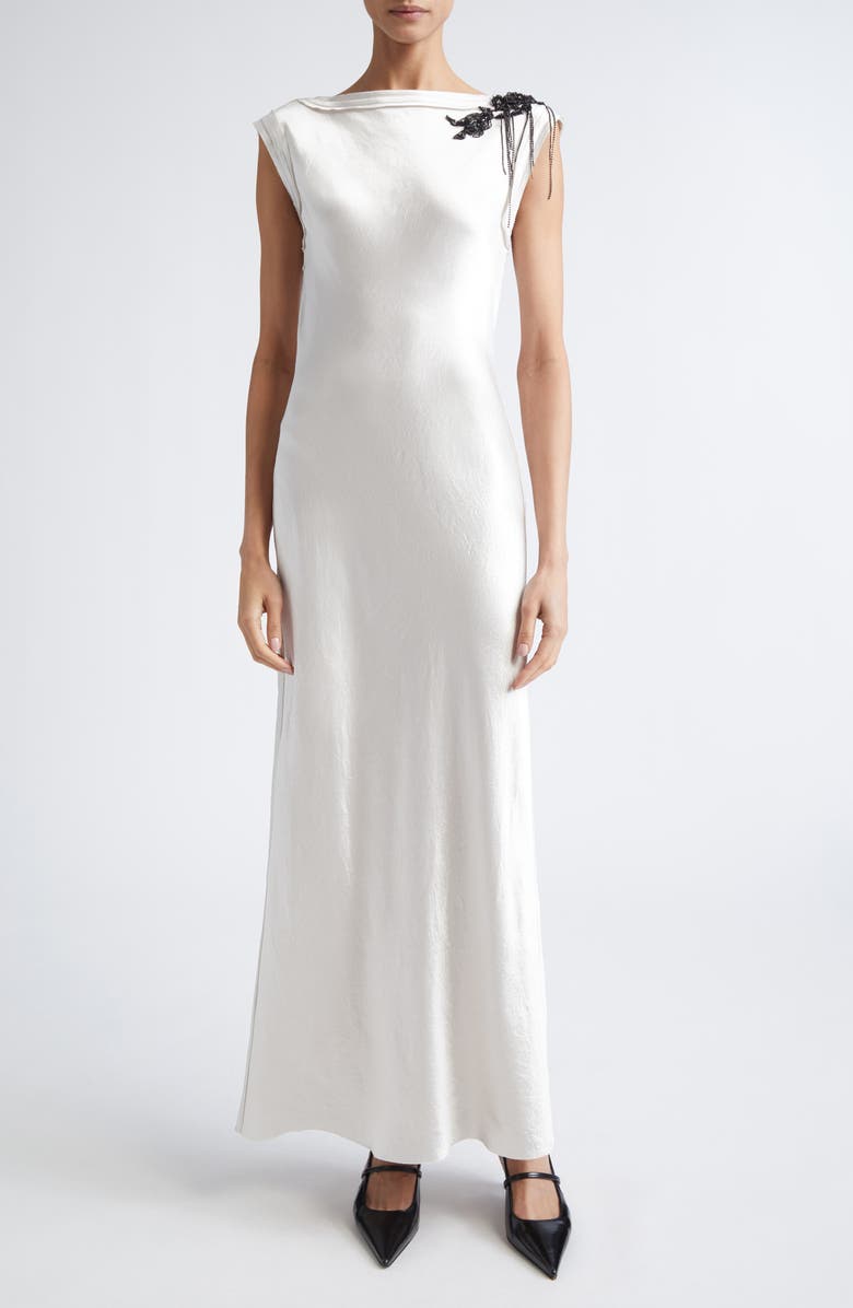 Jason Wu Collection Embellished Cap Sleeve Washed Twill Gown, Main, color, Oyster