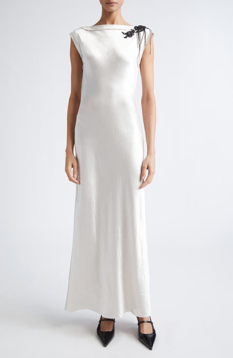 Embellished Cap Sleeve Washed Twill Gown