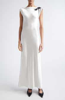 Embellished Cap Sleeve Washed Twill Gown