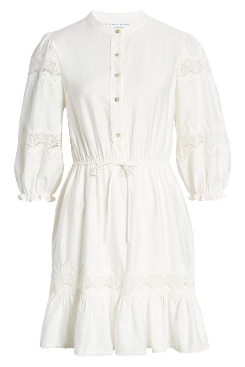 Elle Lace Inset Ruffle Hem Dress, Alternate, color, WHITE
