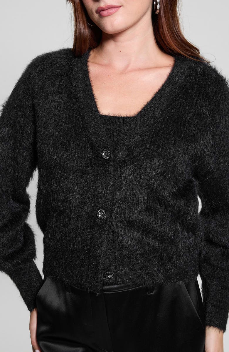 GUESS Keyla Fuzzy Cardigan, Alternate, color, Black-Black