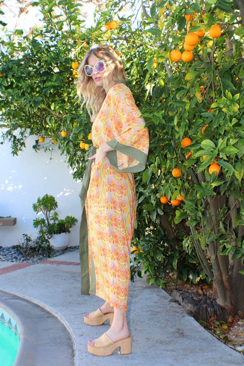 Henelle Duster Robe In Butterfly Effect Citrus