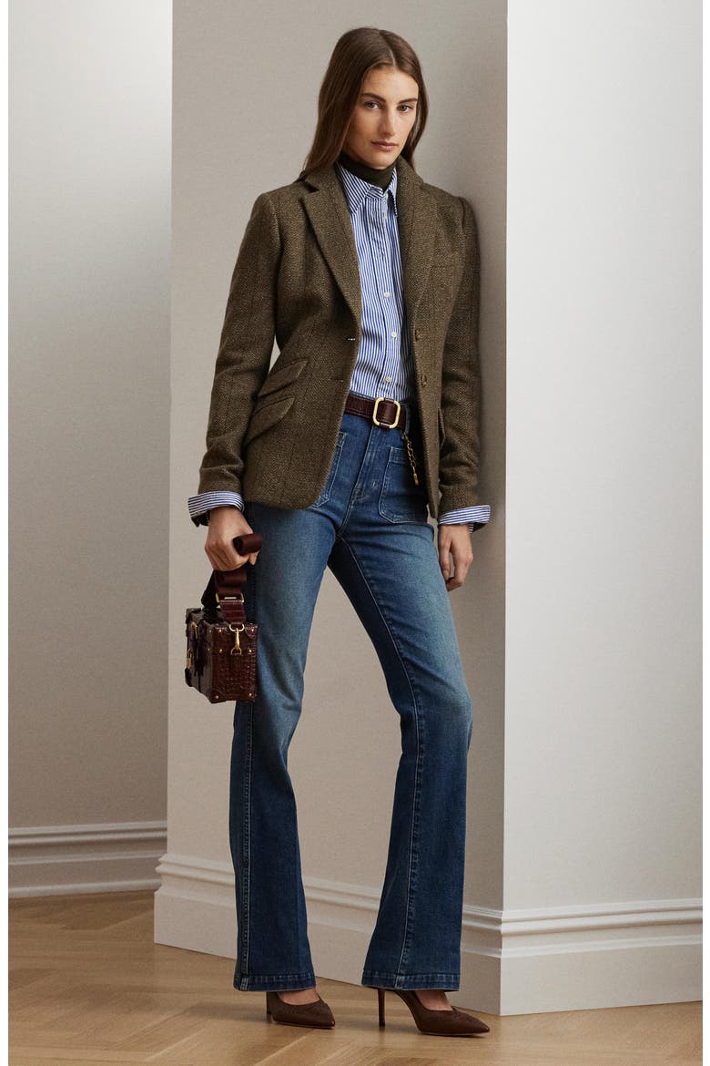 Wool Blend Herringbone Tweed Blazer, Alternate, color, OLIVE MULTI
