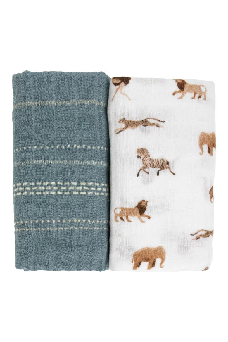 2-Pack Organic Cotton Muslin Swaddle Blanket, Alternate, color, ANIMAL CRACKERS