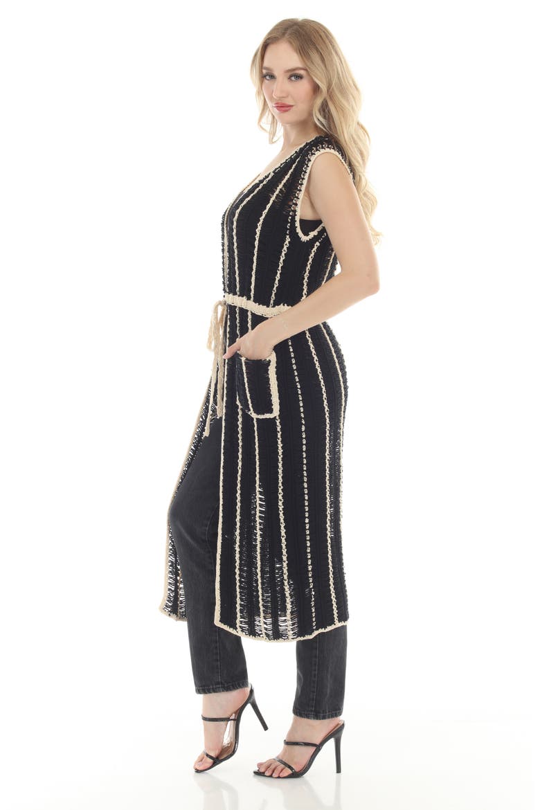 Stripe Crochet Sleeveless Duster, Alternate, color, BLACK