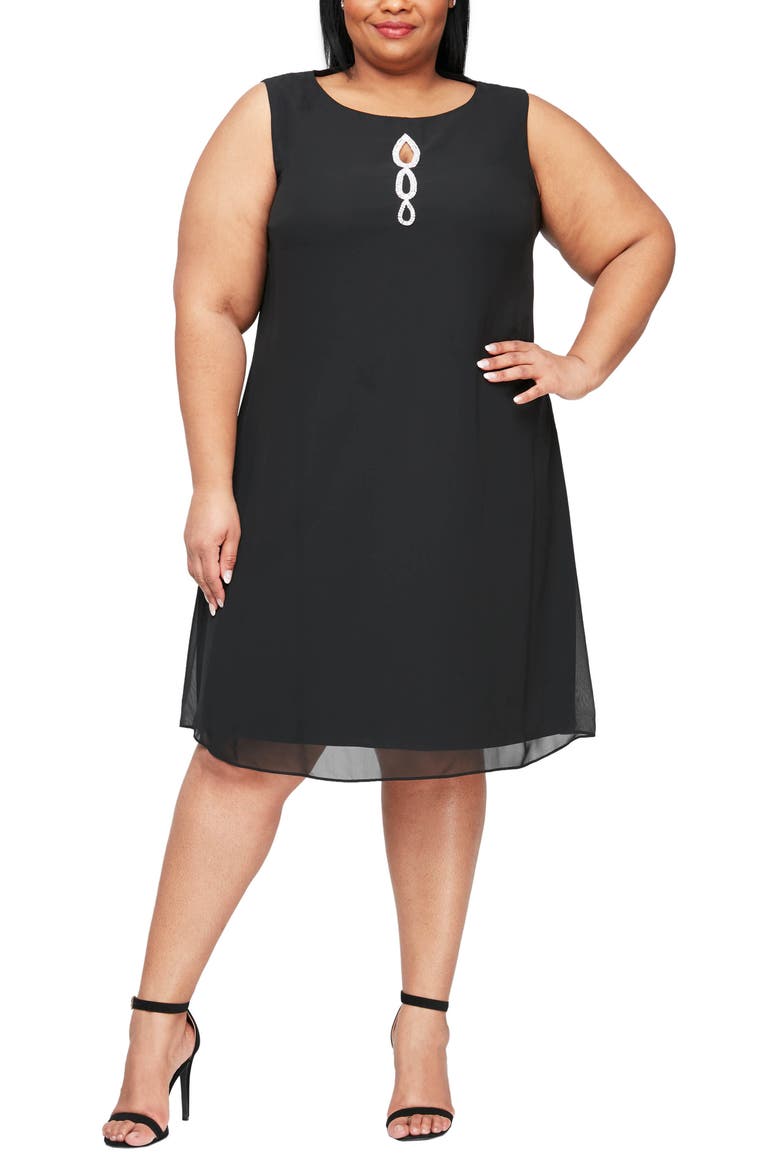 High Neck Multi Chiffon Capelet & Dress 2-Piece Set, Alternate, color, BLACK