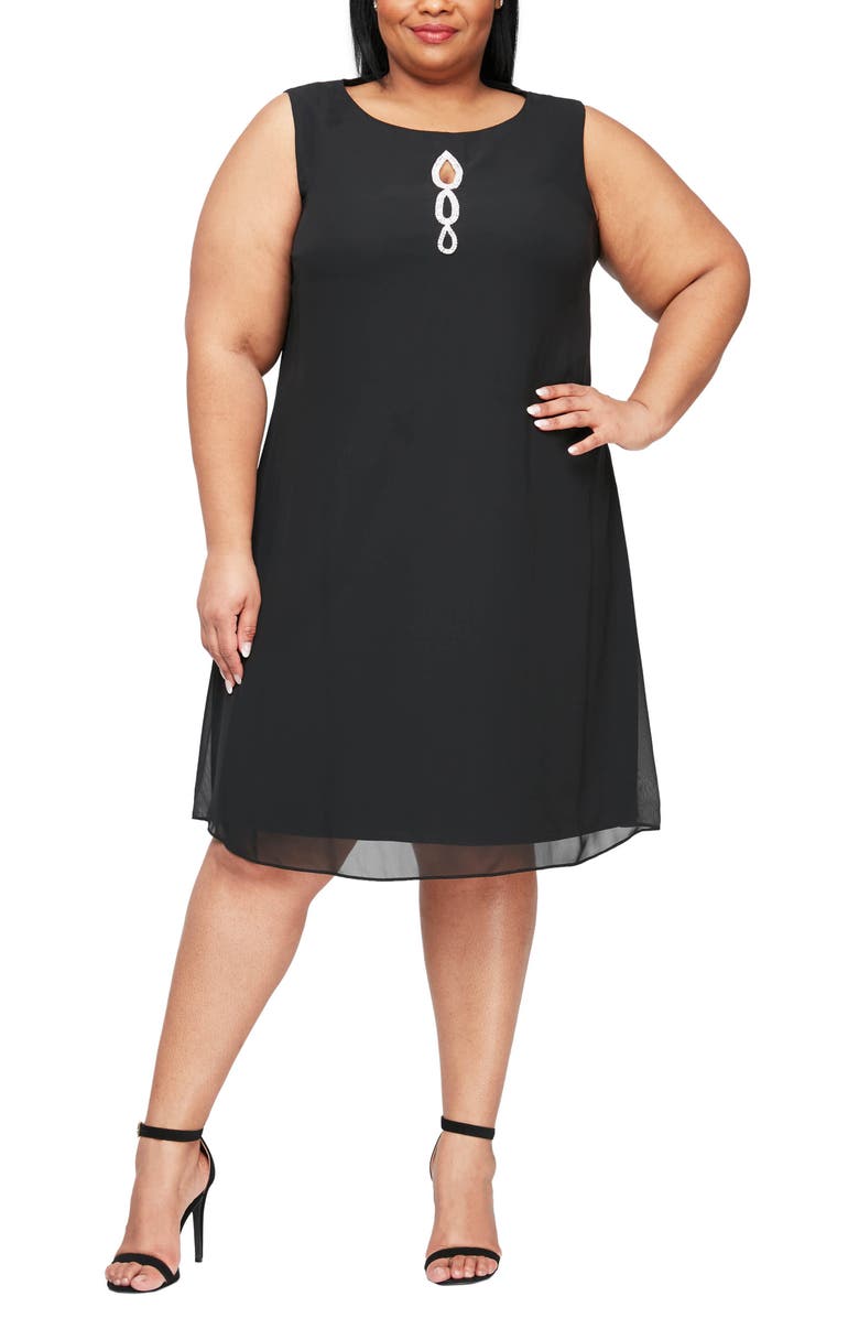 SLNY High Neck Multi Chiffon Capelet & Dress 2-Piece Set, Alternate, color,