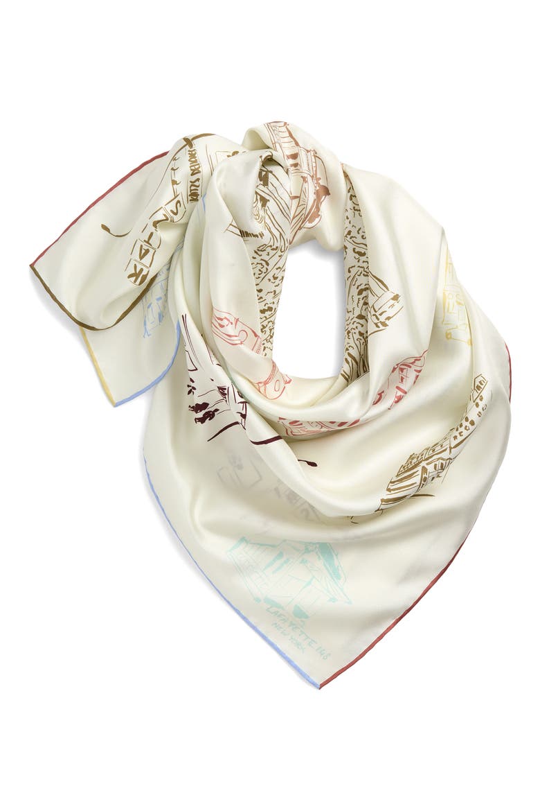 Manhattan Print Cashmere & Silk Square Scarf, Alternate, color, CLOUD MULTI
