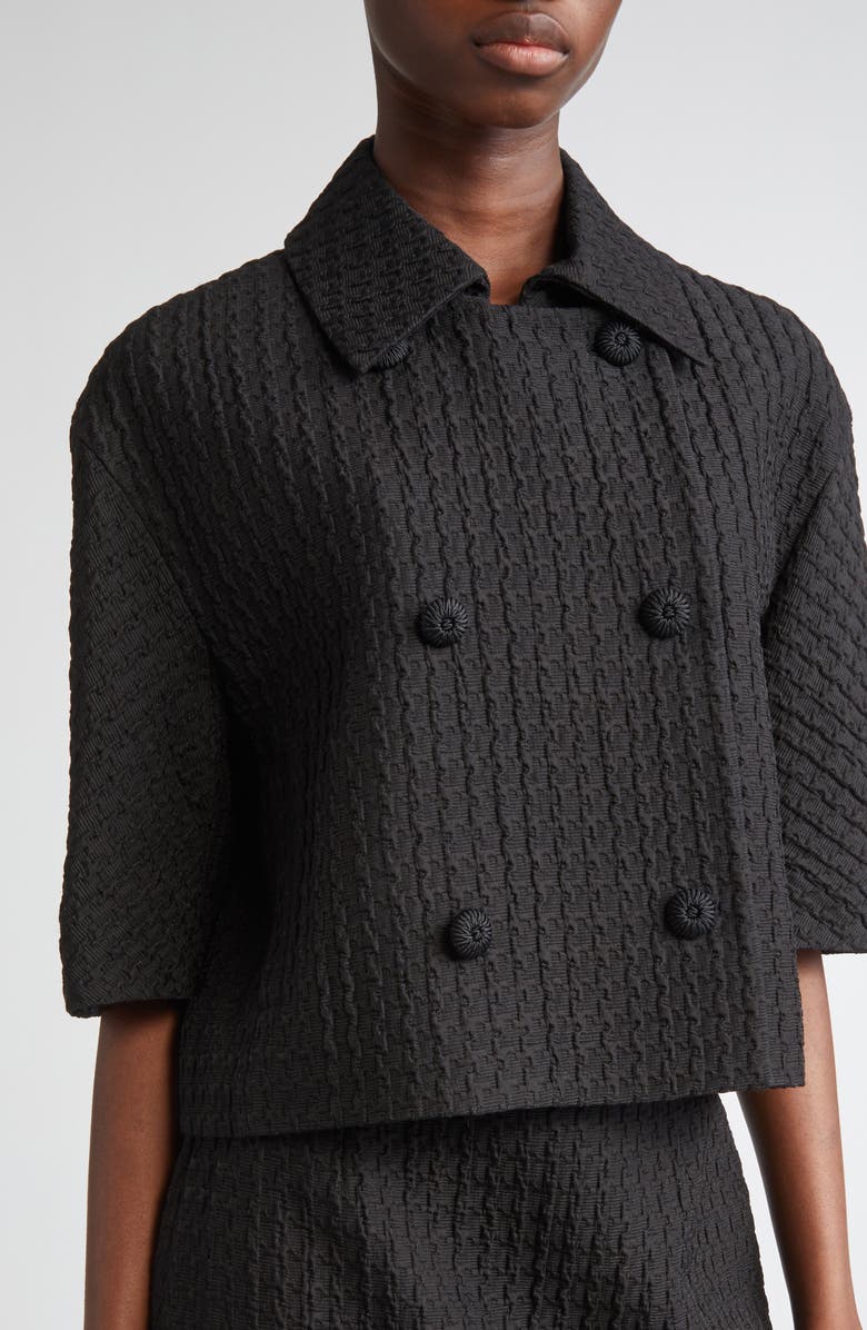 Lafayette 148 New York Textured Houndstooth Jacquard Double Breasted Jacket, Alternate, color, Black