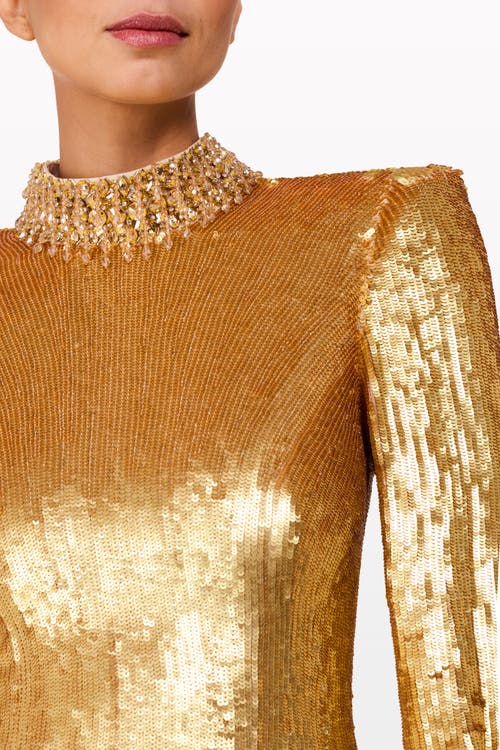 Jenny Packham Opium Sequin-embellished High-neck Gown In Gold