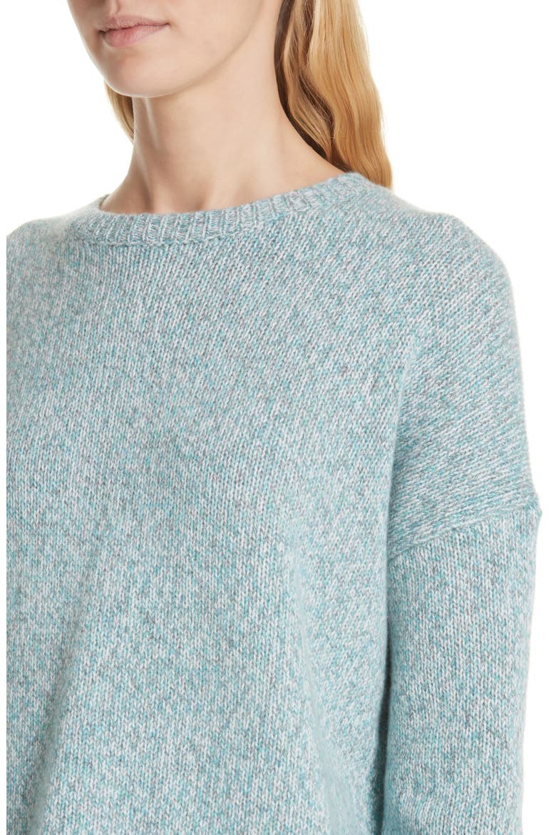 High/Low Cashmere Tweed Sweater, Alternate, color, AQUA SMOKE TWEED