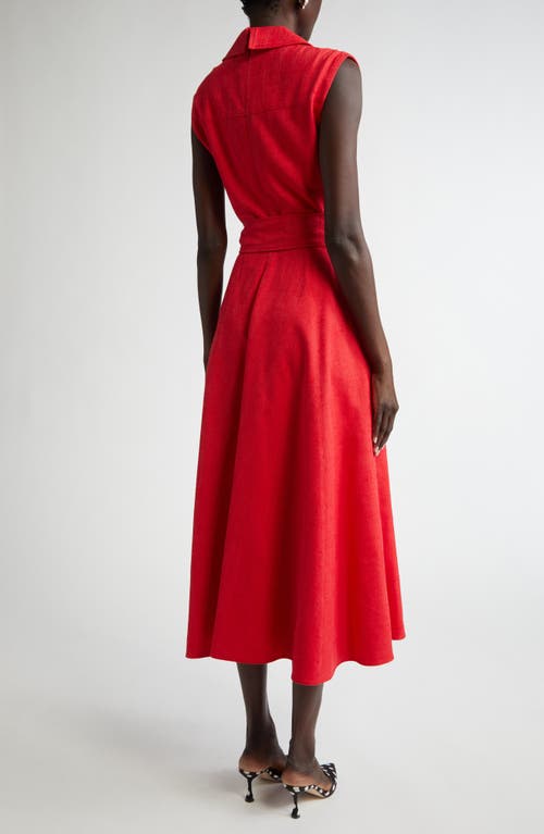 Carolina Herrera Sleeveless Slub Twill Faux Wrap Midi Dress In Herrera Red
