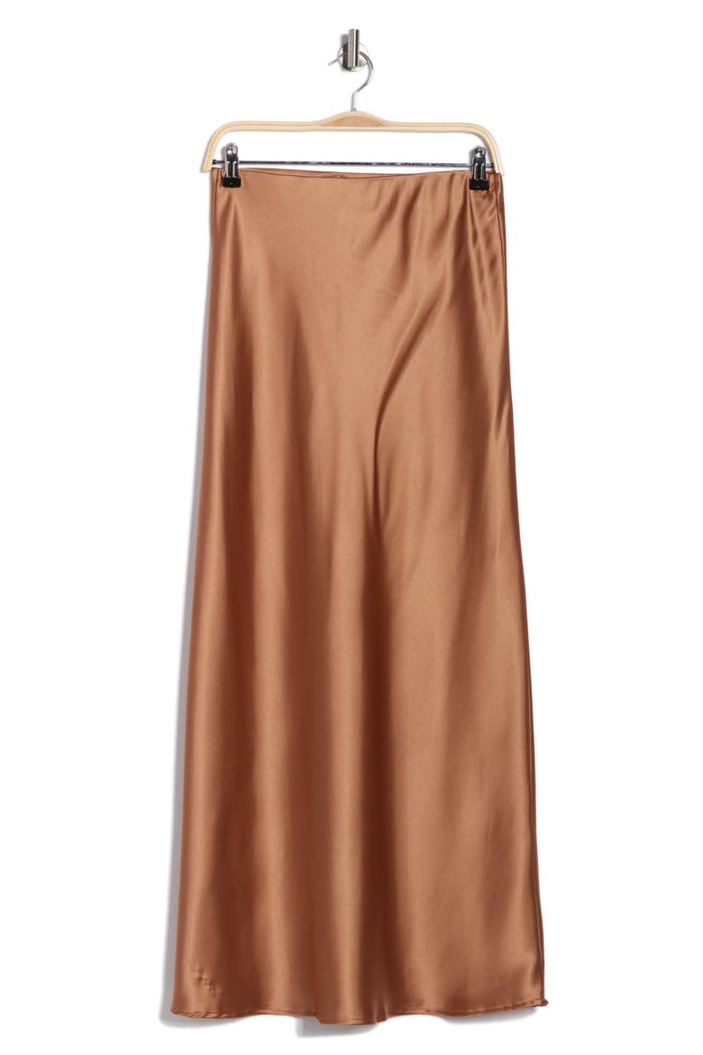 Satin A-Line Skirt, Alternate, color, CARAMEL