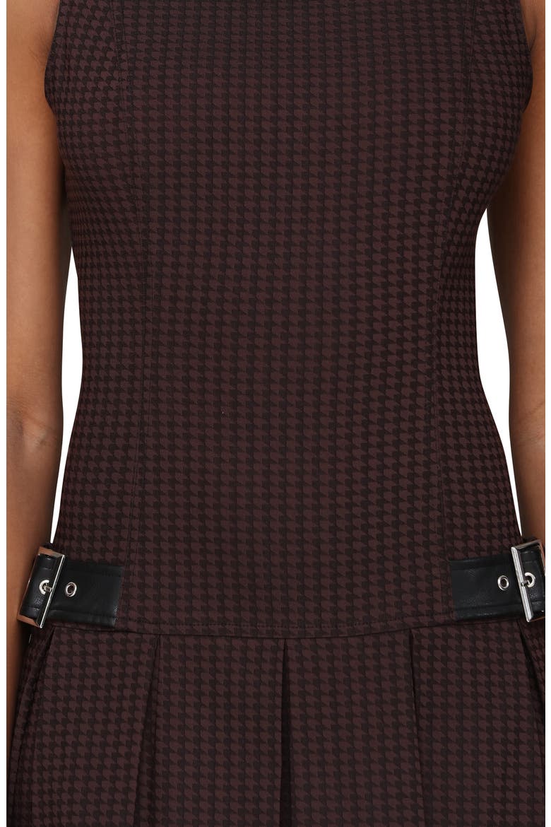 Pleated Boat Neck Minidress, Alternate, color, BLACK AND BROWN