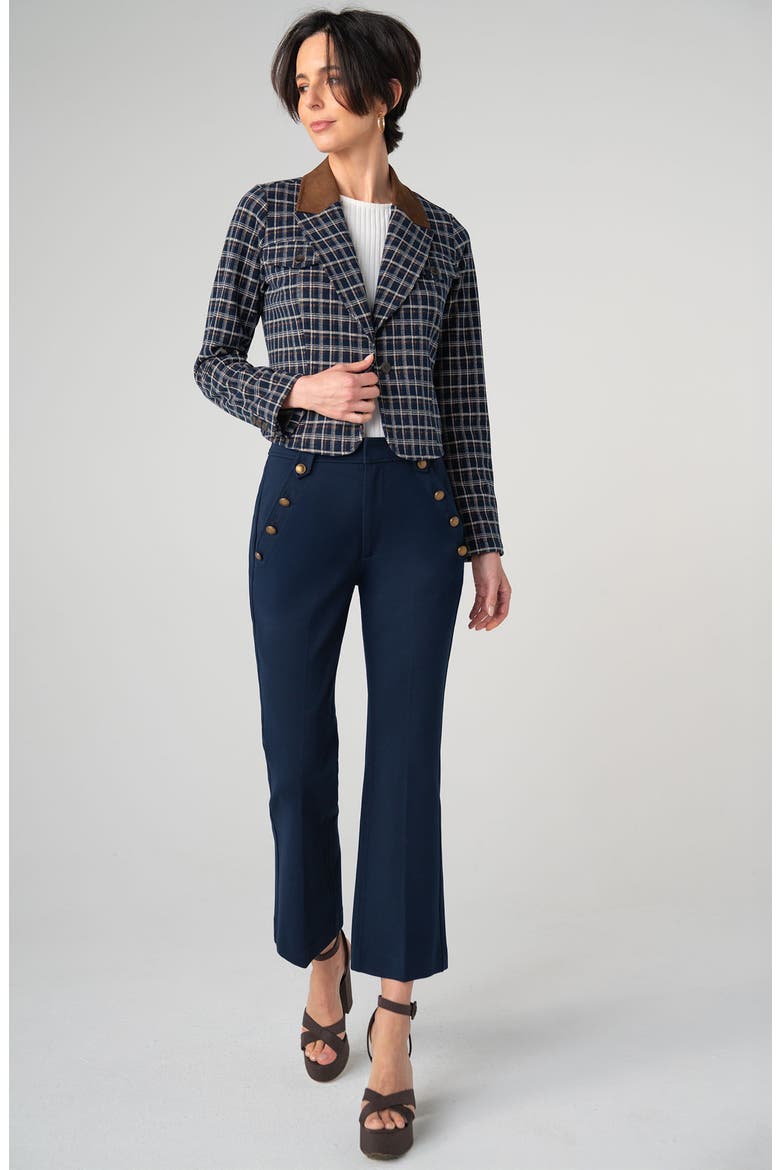 Cropped Tartan Blazer, Alternate, color, NAVY/ MULTI TARTAN