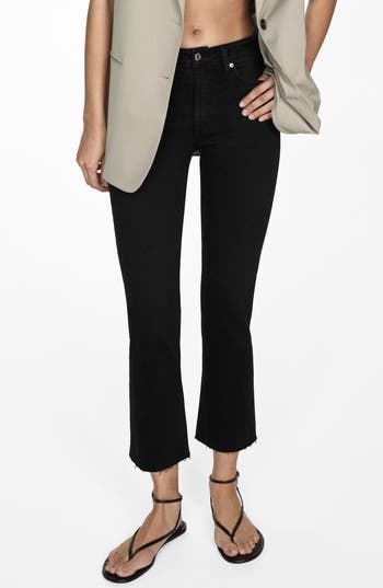 Mango Sienna Raw Hem Crop Flare Jeans In Black