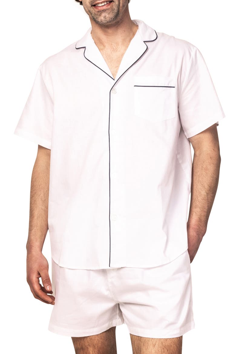 Contrast Piping Cotton Short Pajamas, Main, color, WHITE