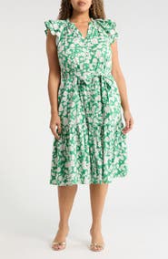 SUGARLIPS Baxley Floral Flutter Sleeve Cotton Dress