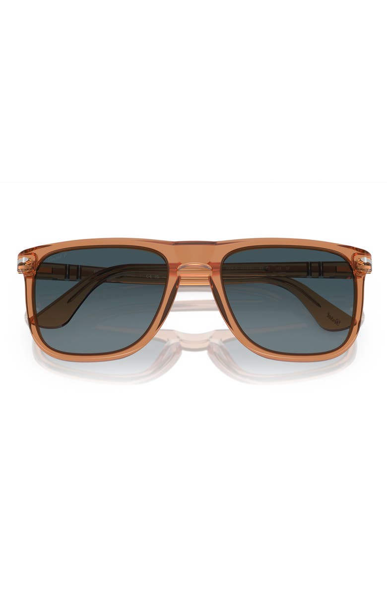 Persol 57mm Polarized Pilot Sunglasses, Main, color, Transparent Brown/ Grey