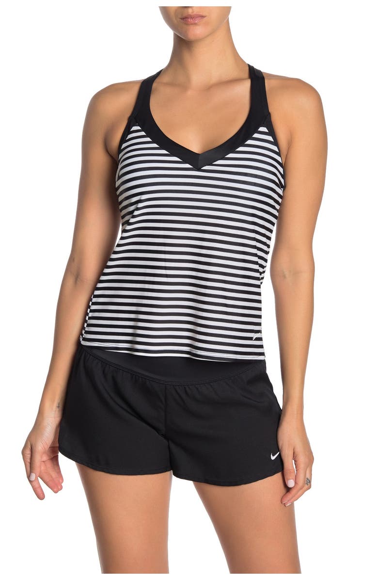 Nike V-Neck Stripe Print Tankini, Main, color, 