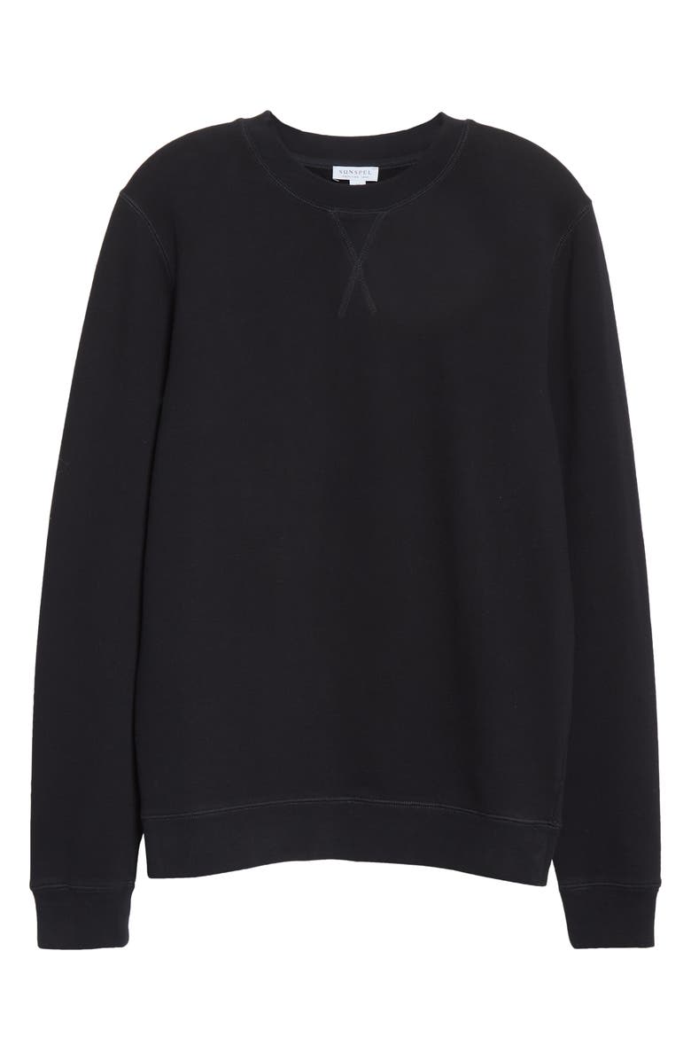 Sunspel Men's Crewneck Cotton French Terry Sweatshrt, Alternate, color, Black