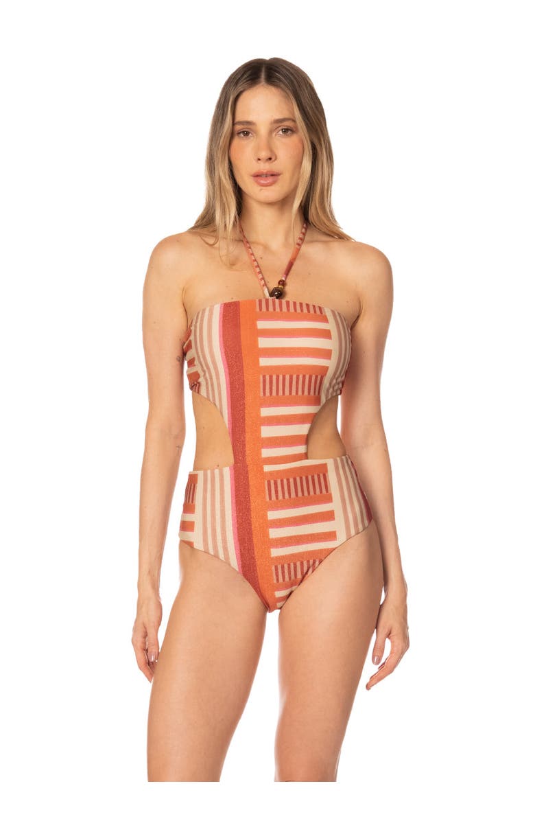 KIBYS Sunset Bazaar Stripes Print Rocky Trikini One Piece, Main, color, Sunset Stripes
