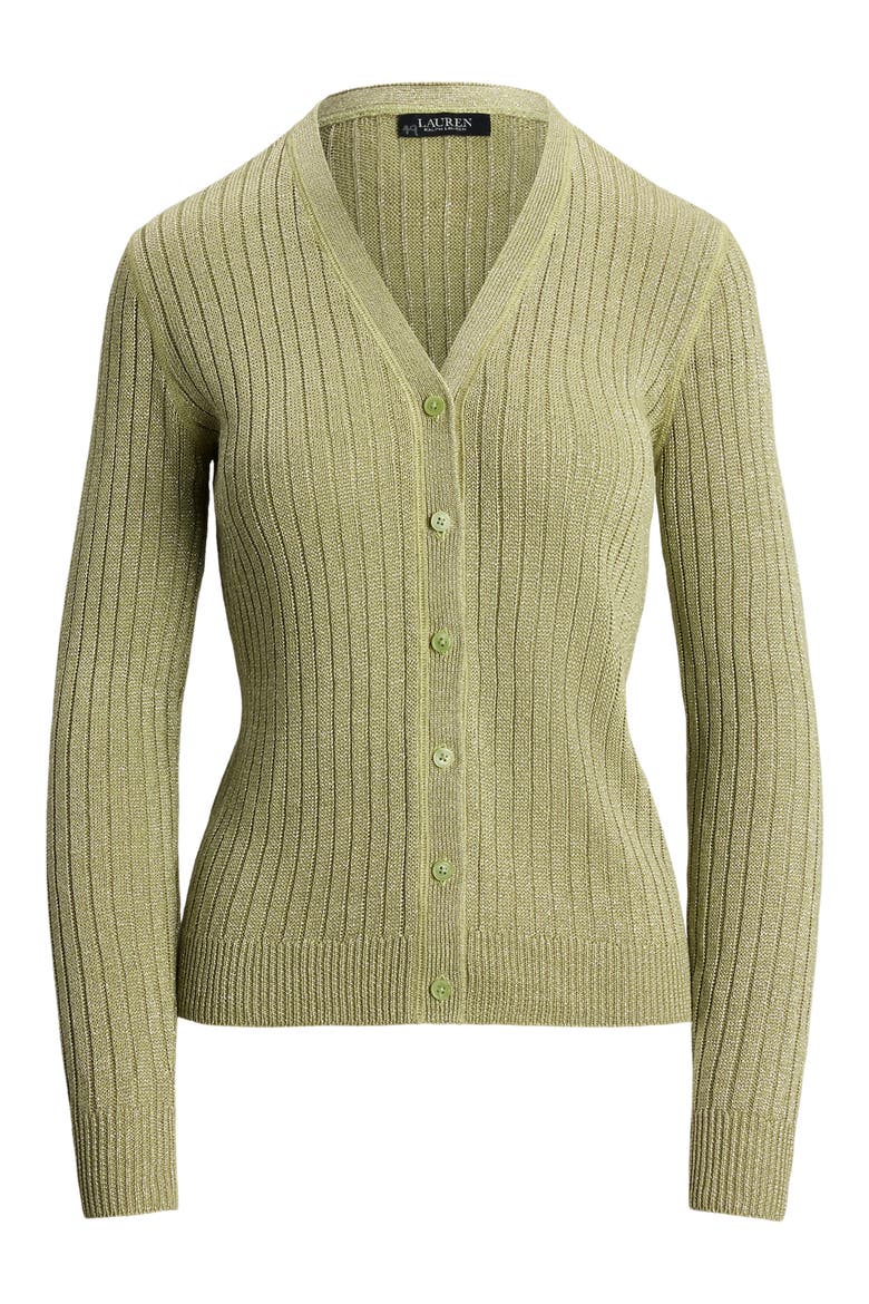 Metallic Linen Blend Rib Cardigan, Alternate, color, LIGHT OLIVE
