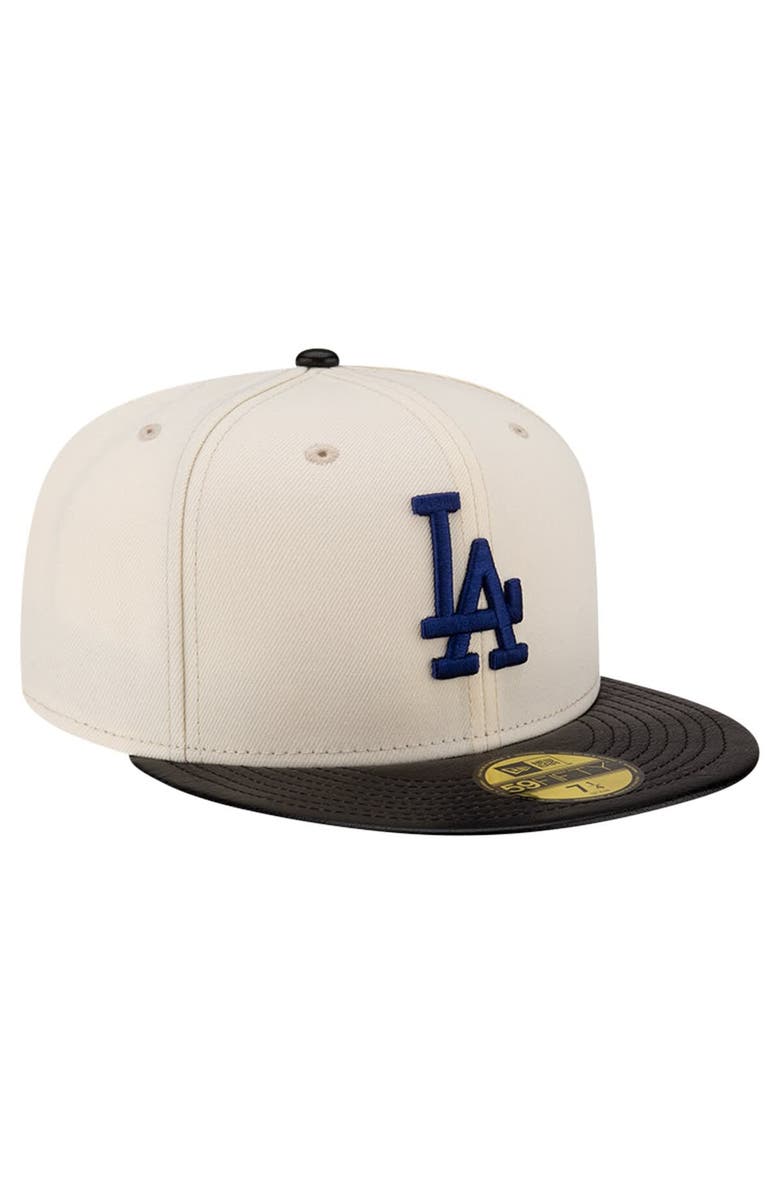 New Era Men's New Era Cream Los Angeles Dodgers Game Night Leather Visor 59FIFTY Fitted Hat, Alternate, color, 