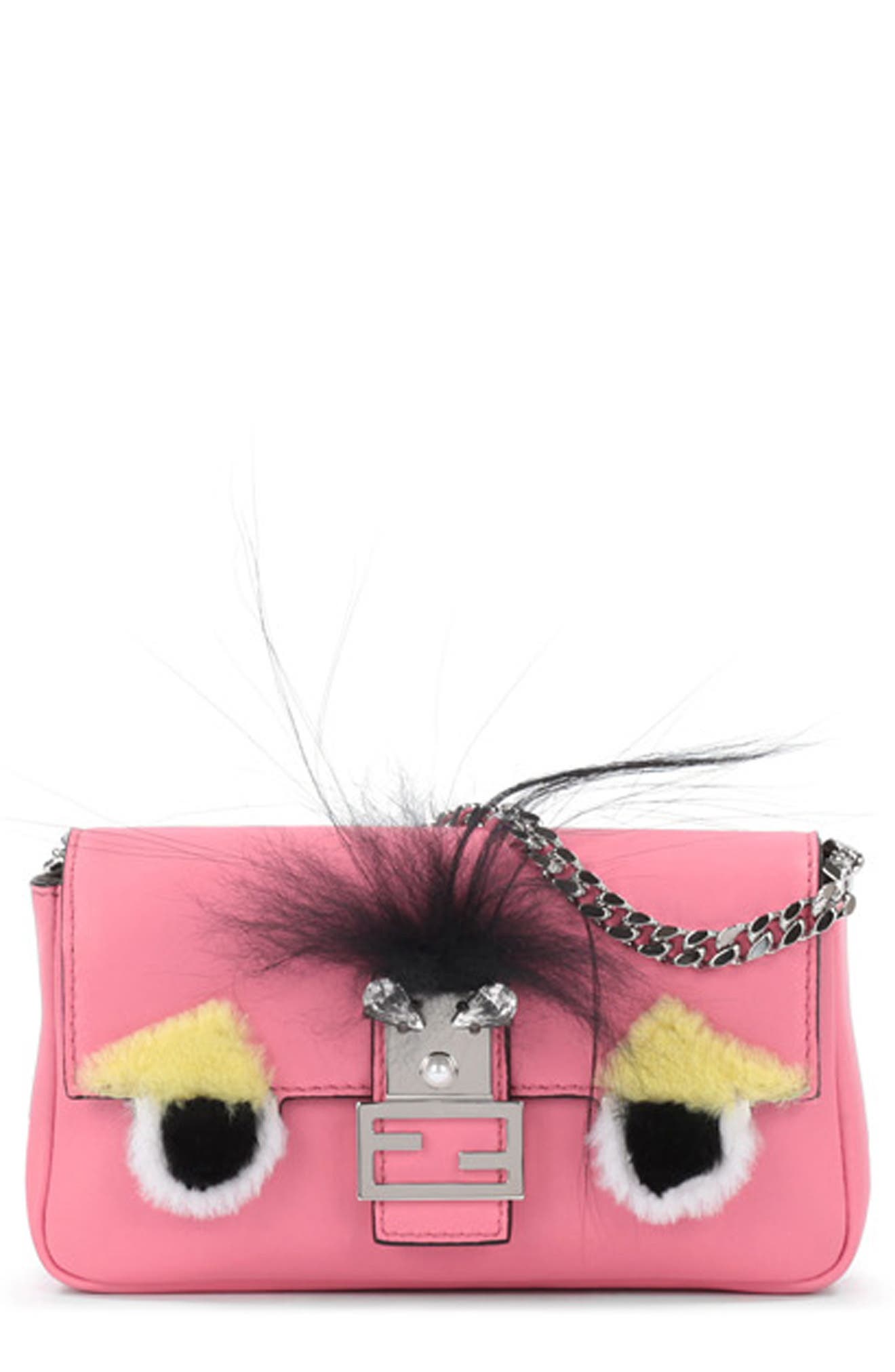 Fendi 'Monster' Genuine Rabbit Fur & Genuine Fox Fur Micro Baguette, Alternate, color, 
