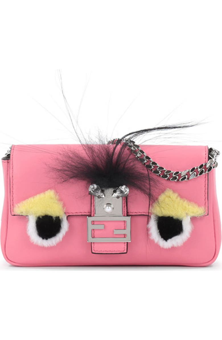Fendi 'Monster' Genuine Rabbit Fur & Genuine Fox Fur Micro Baguette, Alternate, color,