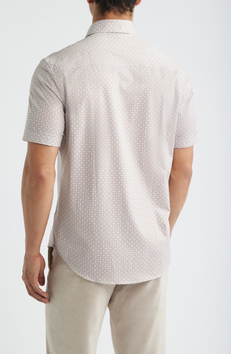 Bugatchi Miles OoohCotton<sup>®</sup> Geo Print Short Sleeve Button-Up Shirt, Alternate, color, Sienna