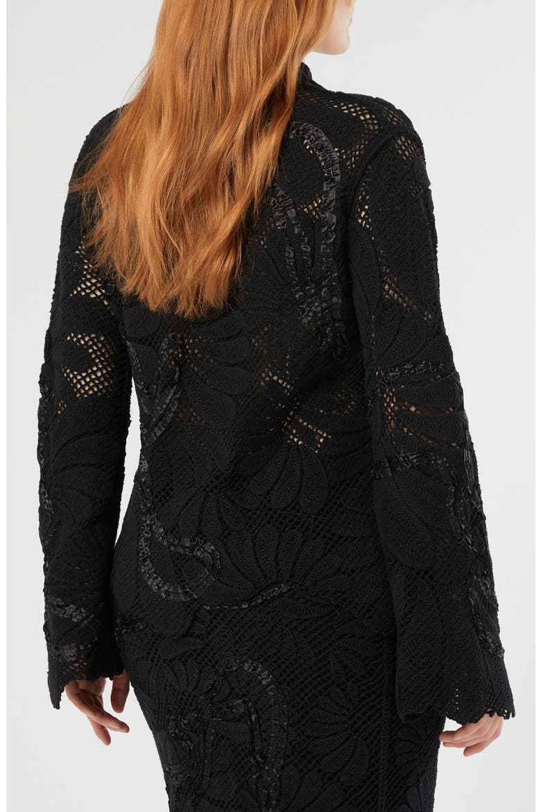 Embroidered Mesh Cotton Blend Cardigan, Alternate, color, BLACK