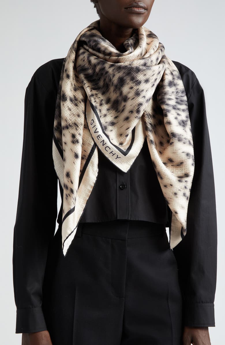 Givenchy Animal Print 4G Jacquard Square Silk Scarf, Alternate, color,